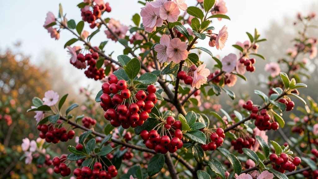 Cotoneaster 'Fireberry': Berries and Fall Blossoms