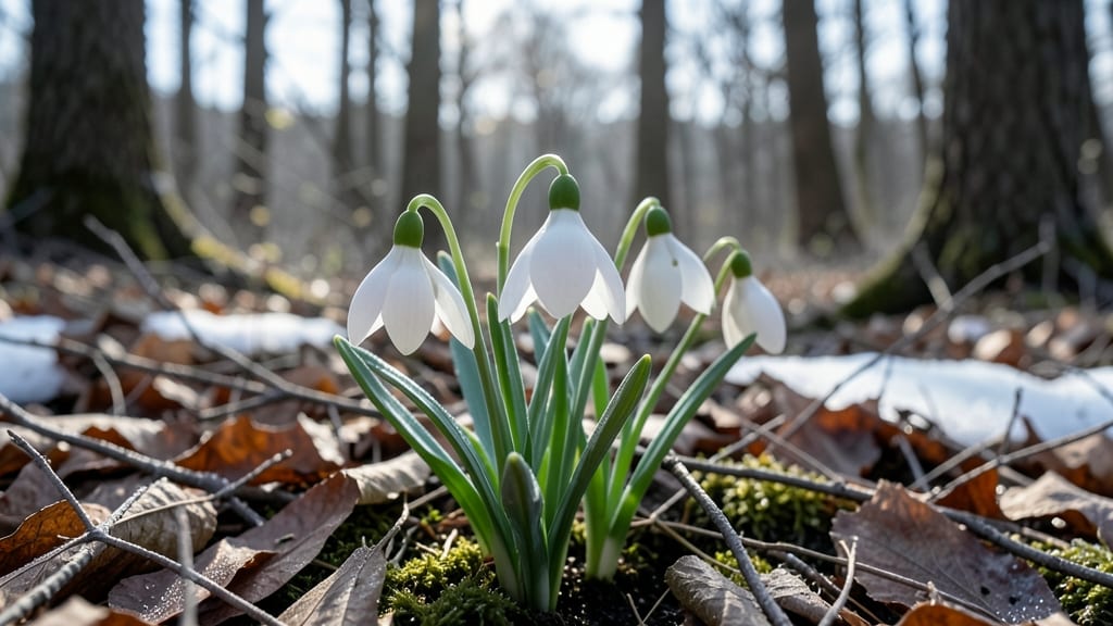 Snowdrops Growing in Woodland Shade