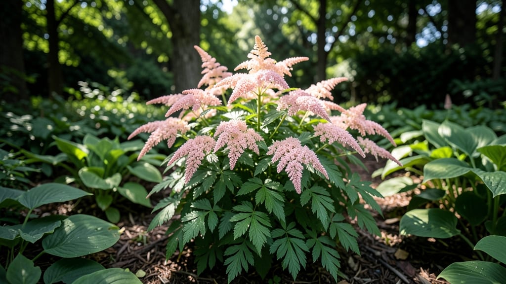 Astilbe 'Fanal' with Feathery Pink Plumes