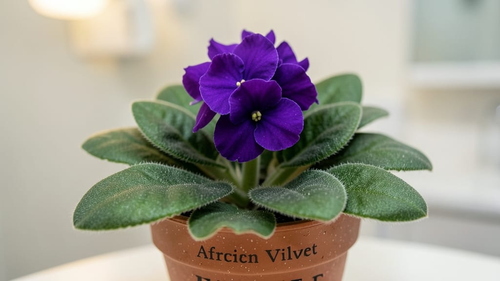 African Violet's Compact Purple Blooms
