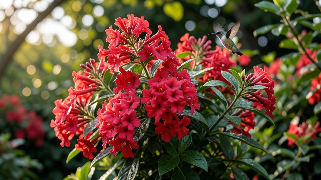 Weigela with Trumpet-Shaped Red Flowers