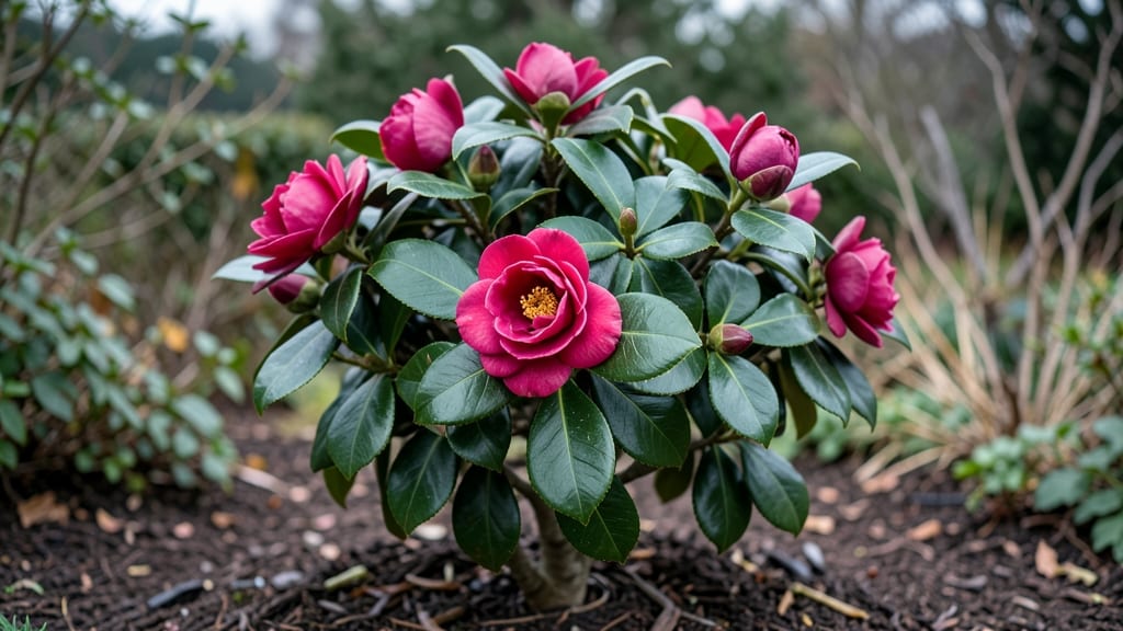 Camellia Bush Bloom in Winter: Frost-Resistant Varieties for Year-Round Color
