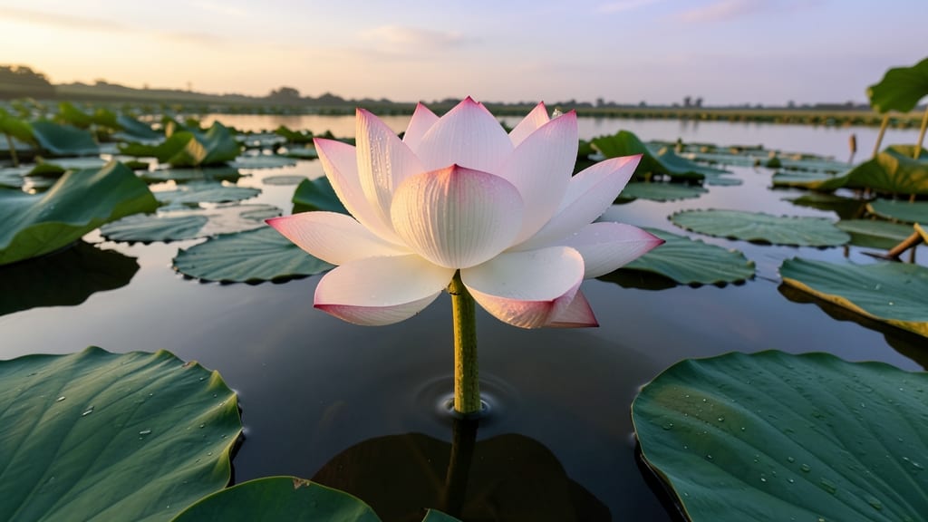 Lotus Flowers in Water Garden Settings