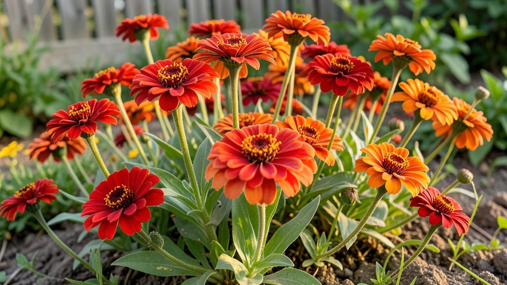 Zinnias in Bold Red and Orange Shades