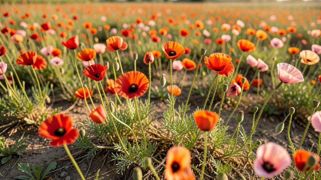 Poppy Flowers with Ephemeral Morning Splendor