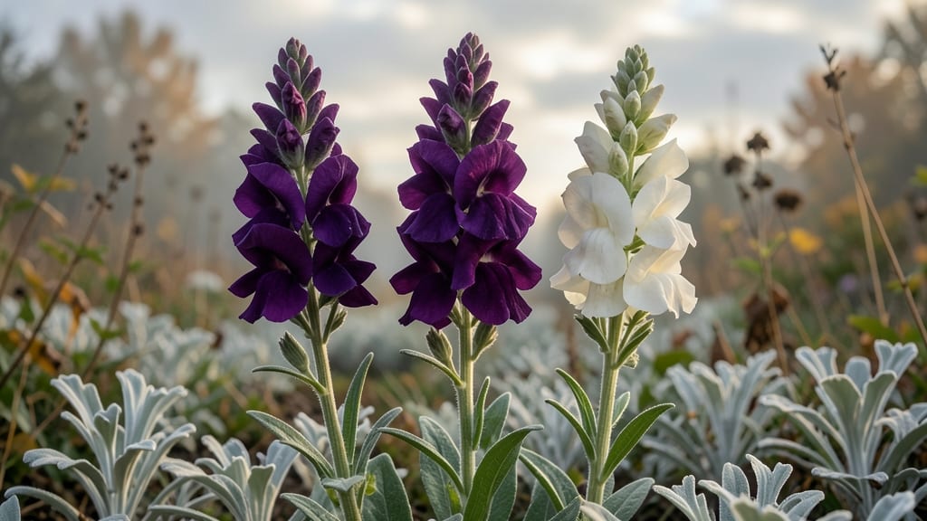 Snapdragons in Purple and White