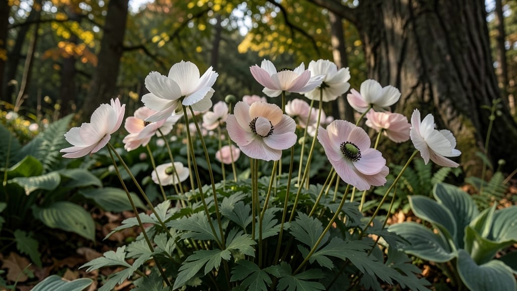 Japanese Anemones: Delicate White and Pink Blooms